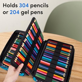 YOUSHARES 300 Slots Color Pencil Case - Pen Case Organizer with Handy Wrap & Zipper, Multilayer Holder for Prismacolor Colored Pencils & Gel Pen (Tulip)