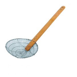 TrueCraftware- 8” Coarse Mesh Skimmer Stainless Steel with Natural Bamboo Handle- Spider Strainer Ladle Kitchen Frying Food Pasta Spaghetti for Cooking and Frying Pasta Strainer Spoon