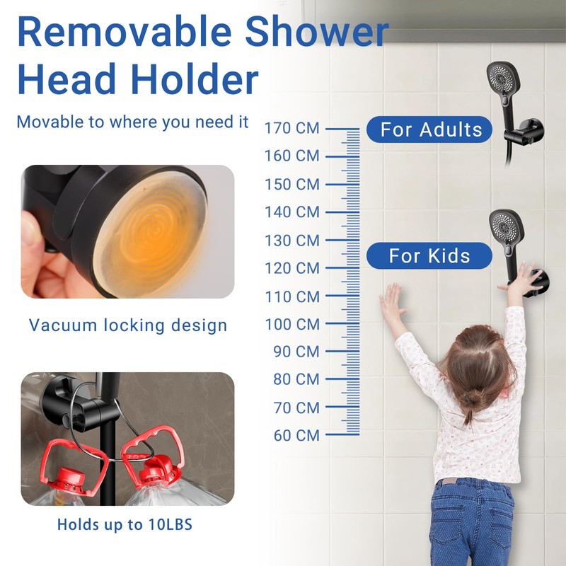 Suction Cup Shower Head Holder Wall Mount, Removable Handheld Shower