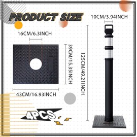 Kanayu 49 Inch Traffic Delineator Posts with 15lbs Rubber Base PE Delineator Post Portable Parking Pole Traffic Cone Barrier with Removable Base, Reflective Band(Black)