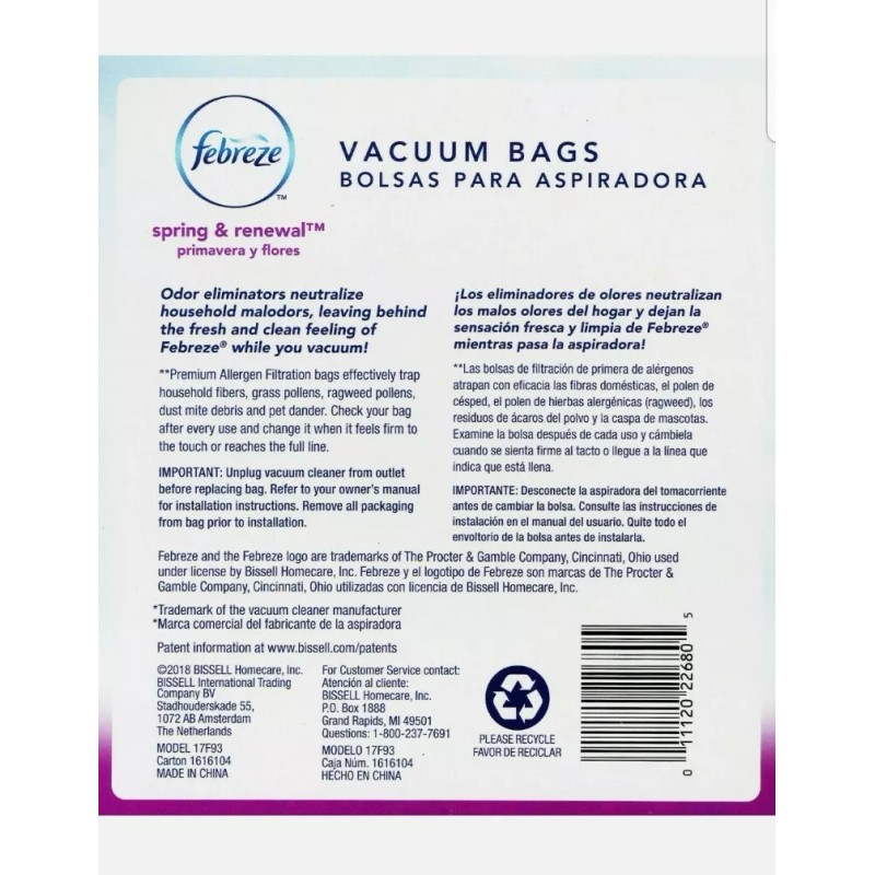 Febreze x3 BISSELL STYLE 7 VACUUM BAGS Powerforce Powerlifter Cleanview