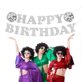 Nereds Disco Ball Happy Birthday Banner Disco Ball Birthday Party Decorations for 90s Disco Birthday Party Decor Supplies