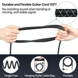 NUOSIYA 1/4 Inch TS to TS Electric Guitar Cable Braided Guitar Amp Cord Flex Instrument Cable for Electric Guitar, Bass AMP, Keyboard, Mixer, Equalizer (Braided Black White, 20FT)