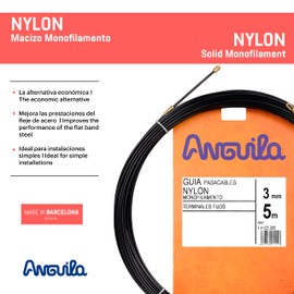 Anguila Max | Kabeleinziehhilfen | Feste Endstücke | Einzelfaser massiv | Nylon | Farbe schwarz | Durchmesser 3mm| 5 Meter