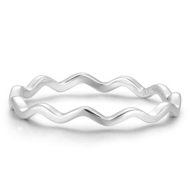 BLOSSOM & HUE Wavy Eternity Ring - [Thin Zig Zag Line] - .925 Sterling Silver - Vintage Stackable Band [Dainty/Delicate Stacking Style] For Women [Hypoallergenic], Sterling Silver