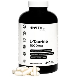 L-Taurin 1000 mg. 240 vegane Kapseln für 4 Monate. Taurin-Aminosäure zur Verbesserung des Gedächtnisses und der Konzentration, zur Bekämpfung von Stress und zur Steigerung von Kraft und Ausdauer.
