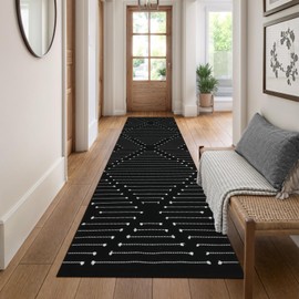 LIVEBOX Black Runner Rug for Kitchen, 2'x8' Boho Washable Rug Runner for Hallway,Moroccan Cotton Long Entryway Area Rug Indoor Carpet for Bedroom Laundry Doorway Entry