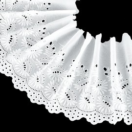 FINGERINSPIRE 3 Yards/2.7M White Eyelet Cotton Trim 23cm Wide Cotton Lace Trim Floral Embroidery Lace Trim Wavy Edge Floral Cotton Lace Ribbon for Sewing Dresses Clothes Bag Pets Clothes Decoration