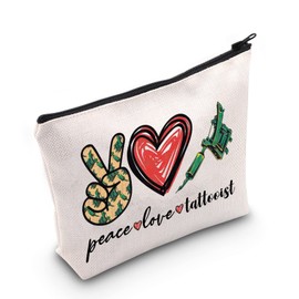 LEVLO Tattoo Artist Cosmetic Make Up Bag Tattooing Gifts Peace Love Tattooist Make Up Zipper Pouch Bag For Tattoo Lover (Peace Love Tattooist)