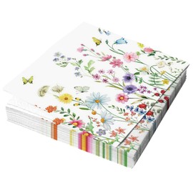 20 Pcs Wildflower Napkins, 6.7 x 6.7 In Floral Napkins Disposable, Decorative Cocktail Dinner Napkins, Spring Flower Butterfly Paper Napkins for Wedding Bridal Baby Shower Birthday Tea Party Supplies