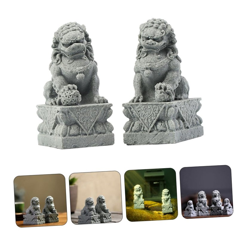 Cabilock 1pair Mini Chinese Lion Statues Lifelike Decor Elegant Desktop