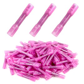 Heat Shrink Butt Wire Connectors, 100 Pcs 22-16 AWG Red Insulated Waterproof Electrical Crimp Wire Splice for Truck, Automobile, Boat, Marine, Cable, Wiring