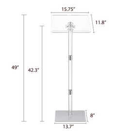 HMYHUM Small Acrylic Podium Stand, Angle Adjustable, 15.7" L x 11.8" W x 42.3" H, Modern Lecterns & Pulpits for Classroom, Concert, Church, Speech, Easy Assembly, Metal Base, Clear