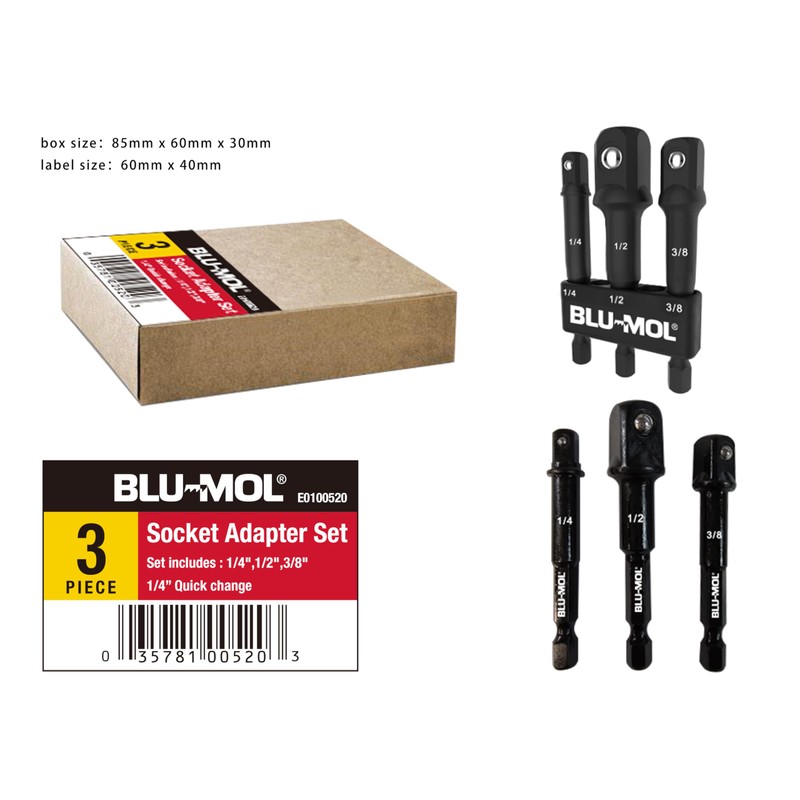 Disston E0100520 3 pc Impact Socket Adaptor set. Spring loaded
