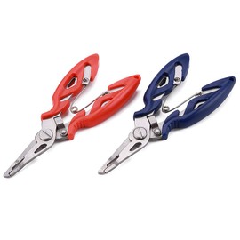 FOSTAR Fishing Pliers, Stainless Steel Hook Remover, Fishing Line Scissors, Braided Line Cutters, Split Ring Opener, 5 Inch Fishing Tool (2 PCS, Red, Blue)