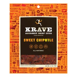 KRAVE Sweet Chipotle Beef Jerky, 100% Grass-Fed Beef, No Artificial Ingredients, Gluten-Free, 9g Protein, No Nitrates - 2.7 oz bags (4 Pack)