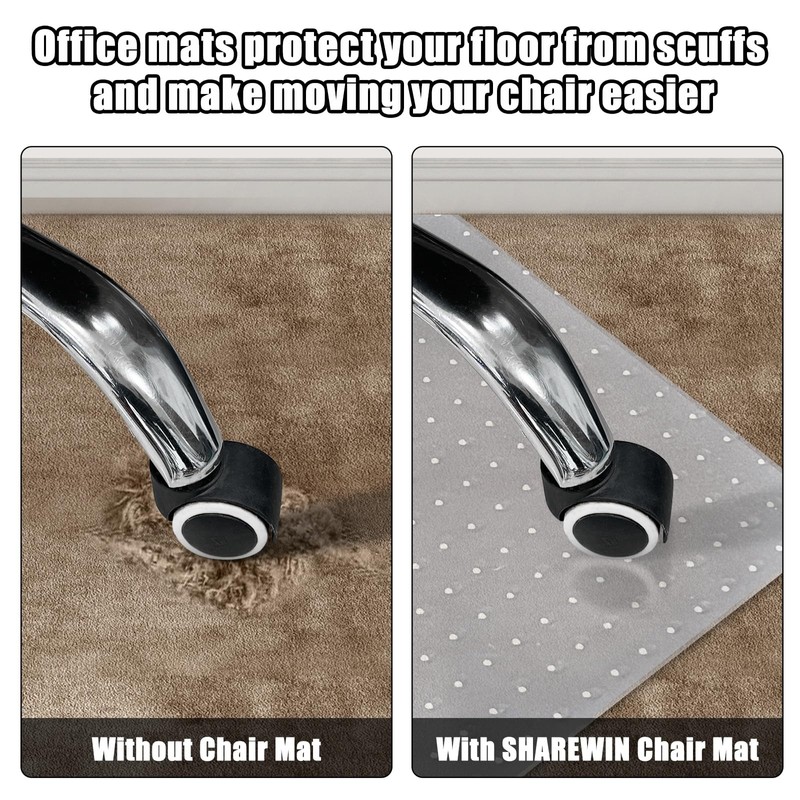 SHAREWIN Chair Mat for Carpeted Floor,48''×36'' PVC Carpet Protector for