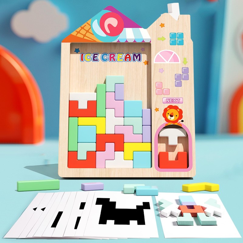PrfcNL Wooden Multifunctional Tetris - Wooden Tetris Puzzle for Improving