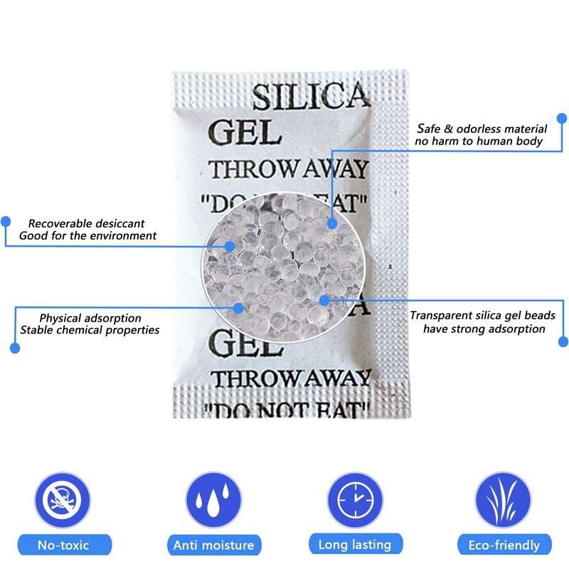 100Pcs Silica Gel Desiccant Packs(5 Gram), Industrial Grade No-Toxic Dehumidifier