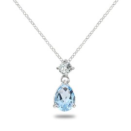 B. BRILLIANT Sterling Silver Genuine or Synthetic Gemstone 9x7mm Teardrop Slide Dangling Necklace for Women, Sterling Silver, blue topaz