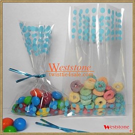 25pcs 4"x6" Polka Dot Blue Gift Cello Bag + Twist Ties for Wedding Birthday Party