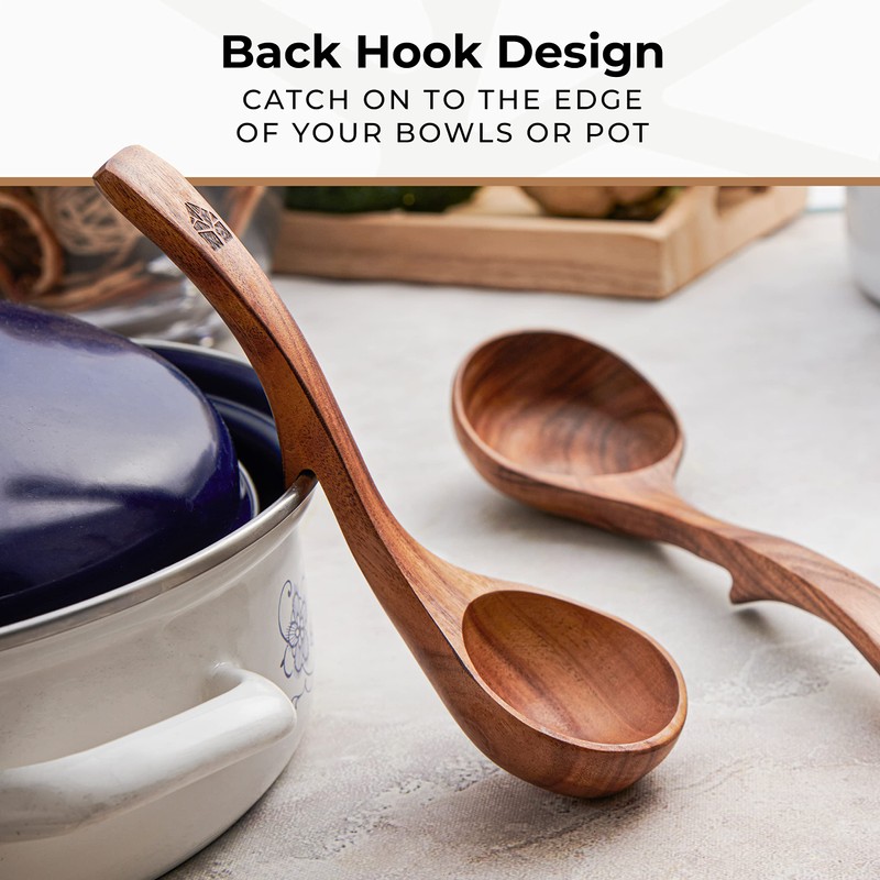 Wooden Ladle Spoon Set, 3 Size Teak Wood Kitchen Serving