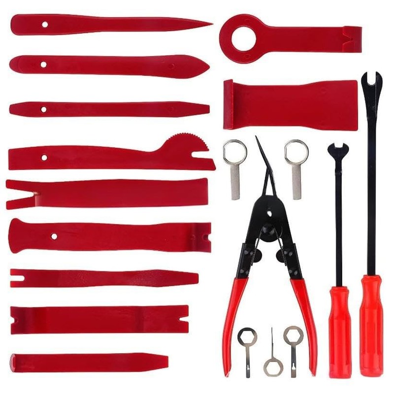 19Pcs Auto Trim Removal Tool Set, Red and Black, Professional