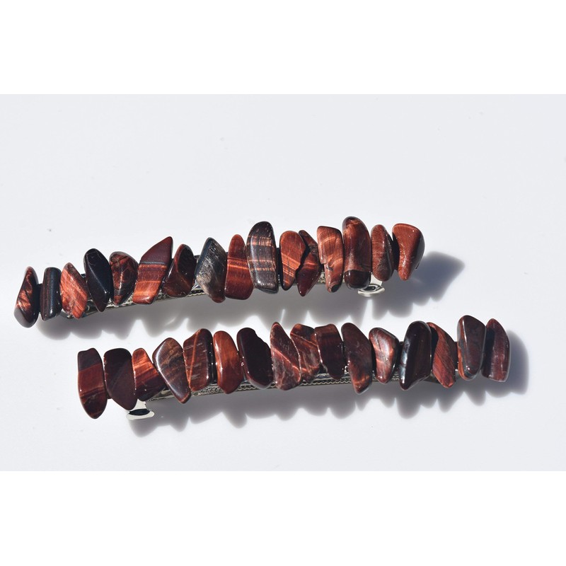 Red Tiger's Eye Stone French Barrette Hair Clip 4" or