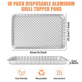 SafBbcue Disposable Grill Toppers 10 Pack Disposable Aluminum Foil Grill Topper Pans BBQ Grill Grate Liners for Outdoor Cooking & Camping Prevents Food from Sticking or Falling Through The Grill