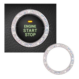 Bling Crystal Double Rhinestone Car Engine Start Decoration Ring, Sparkling Push Start Button Sticker, Key Ignition & Knob Ring Decoration, Bling Car Interior Accessory (AB)