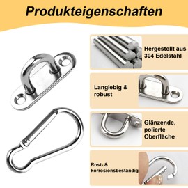 Stainless Steel Eye Plate, Pack of 8 Eyelet Plates, Cover Plate Stainless Steel for Wall Anchor, Wall Eyelet and Floor Mounting, Eye Plates with Eyelet, Screws and Plastic Plugs, Suitable for Indoor