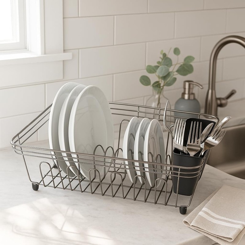 Oggi Compact Dish Drying Rack - Black Steel Drainer, Racks