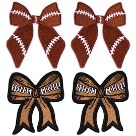Bow Iron on Patch 3x2.8 in Shiny Embroidery Cute Applique Bowknot Bow Patch Sticker for Clothes DIY Sewing Jeans Shirt Hat Jacket Clothing Backpack (Brown Football, 4pc)