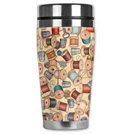 Mugzie "Sewing Thread" Stainless Steel Travel Mug with Insulated Wetsuit Cover, 20 oz, Black