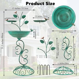 giole Pedestal Bird Bath for Outside, Modern Bird Bath with Tree Art Decor, 13'' Dia Metal Birdbath Bowl & Feeder for Garden, Lawn, Yard