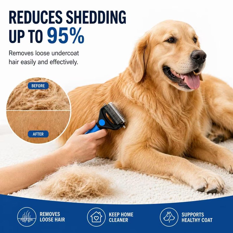 KIVMTAR Deshedding Dog Brush，3-in-1 Undercoat Rake for Dogs，Pet Pro Grooming