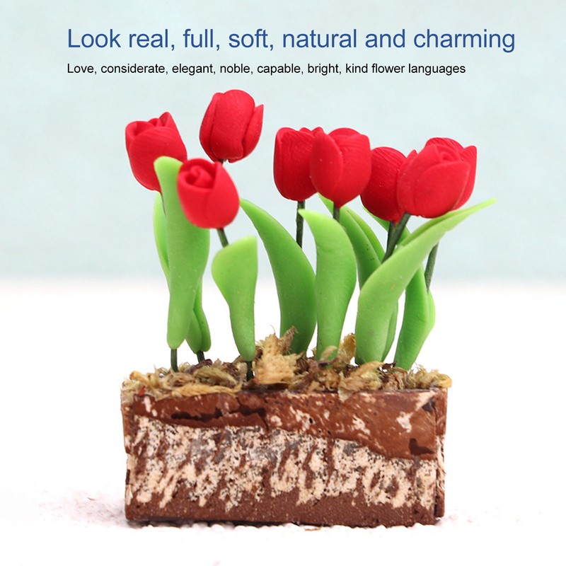 Artificial Tulips Flower Ornament 1:12 Doll House Garden Decor Simulated