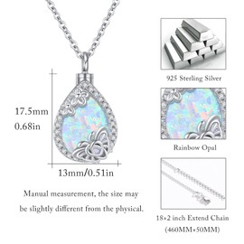 JFASHOP Urn Necklace for Ashes 925 Sterling Silver Opal Chain Memorial Cremation for Women Locket Pendant Ash Keepsake Gift, Sterling Silver, Moonstone