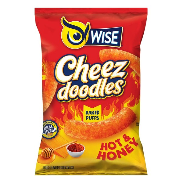 Wise Snacks Cheez Doodles Baked Puffs, Hot and Honey, Individual Snack Size Bags, School and Halloween Snacks for Kids, Gluten Free, 0g Trans Fat, No Preservatives, 0.75 Oz (42 Count)