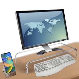 VTZEOTQ Acrylic Monitor Stand Riser Crystal Clear Monitor Riser, 21 inch large Anti Cat keyboard cover keyboard cat protector, Computer Stand Riser with Keyboard Storage and Laptop Desk Stand