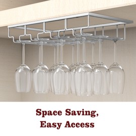 Nuovoware Wine Glass Rack, [2-Pack] Wine Glass Hanger Rack Under Cabinet Stemware Wine Glass Holder Storage Hanger for Bar Kitchen Cabinet (4 Rows), Silver