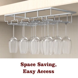 Nuovoware Wine Glass Rack, [2-Pack] Wine Glass Hanger Rack Under Cabinet Stemware Wine Glass Holder Storage Hanger for Bar Kitchen Cabinet (4 Rows), Silver