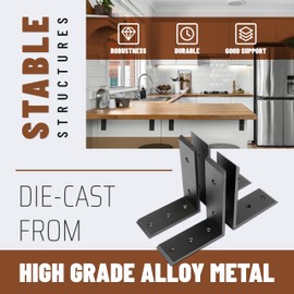ECOTRIC 4Pcs Heavy Duty Countertop Support Brackets 8 x 6 x 2.5 inches 1/2" Thick Corbel Lot Wall Mounted L Shelf Bracket for Table Bench, Bar Tops, Cabinetry, Shelves and DIY 500 LBS Black Steel