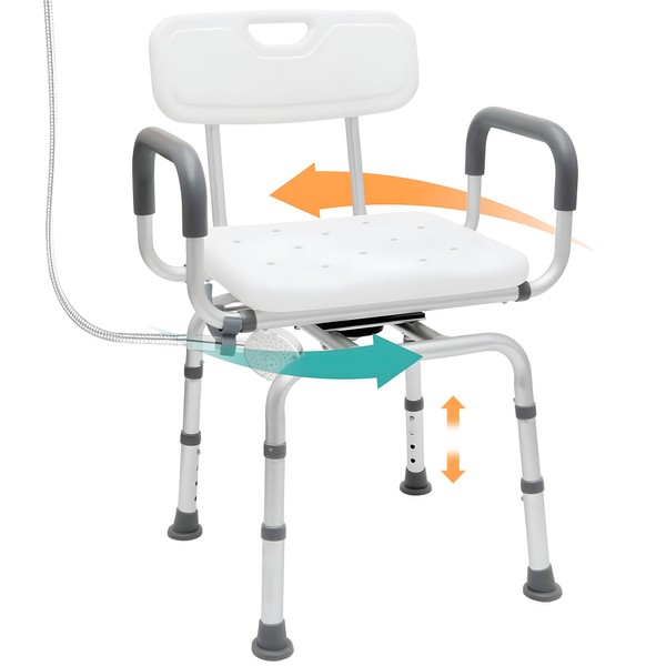PETKABOO 360 Degree Shower Chair Swivel,Portable Seat with Armrests and