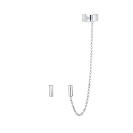 Elli Ladies’ Ear Cuff Stud Earrings, Asymmetrical Minimalist Geo, in 925 Sterling Silver, Silver, Silver