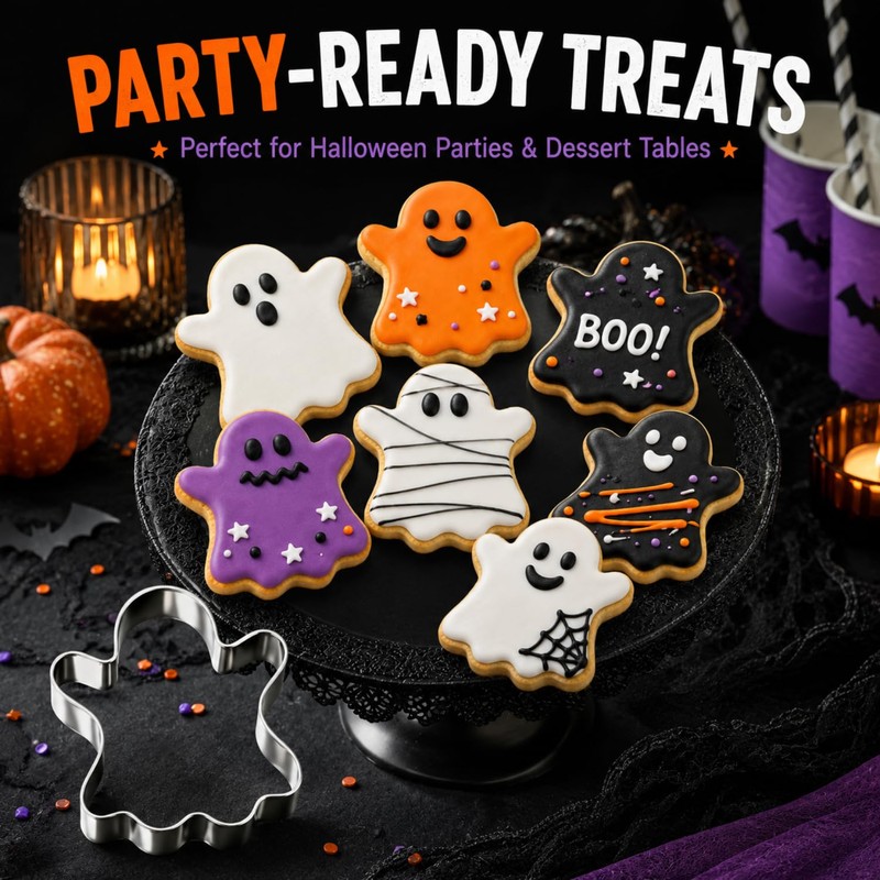 Ririess Halloween Ghost Cookie Cutter, 3.2 Inch Stainless Steel