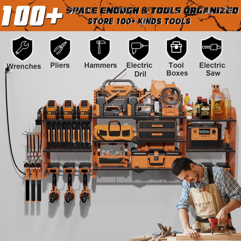 Xankzi Power Tool Organizer Wall Mount, Expanded Width Garage Storage