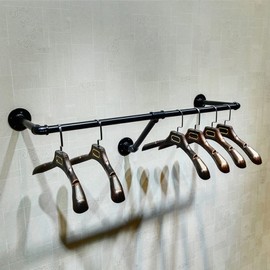 FURVOKIA Industrial Pipe Wall Mounted Clothes Hanging Shelves System,Metal Clothing Towel Rack,Garment Rack Perfect for Retail Display,Closet Organization (One Pipe Shelves,Black, 71" L x 11.8" D)