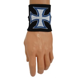 Sportfanshop24 Sweatband/Bracelet/Wrist Band Iron Cross in White on Black Background 1 Piece Very Good Quality