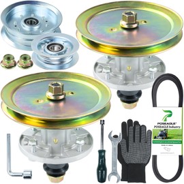 POSEAGLE 2 Pack Pre-Greased GY21098 Spindle Assembly with GX20367 Spindle Pulley GY20629 and GY22172 Idler Pulley GX20072 Belt 1/2x103 for John Deere D100 D105 D110 D120 D125 D130 LA105 Lawn Tractors